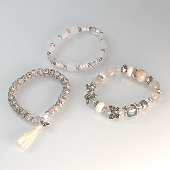 White Bohemian Butterfly Multi Layer Bracelets with Jewelry Pouch Gift Bag - Picture 8 of 8